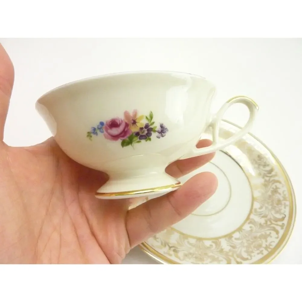 Alka Germany Tea Cup And Saucer Set Gold Trim Floral Vintage